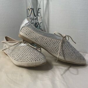 Silver and Cream Perforated Flats with Round Toe